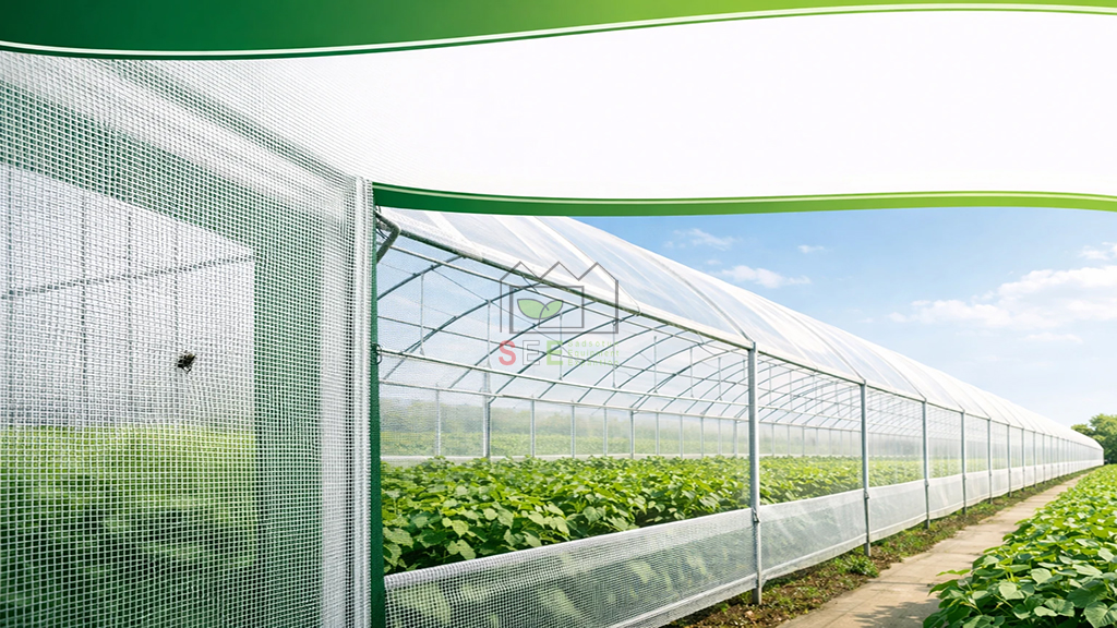 نصب توری ضد حشره روی دیواره گلخانه برای جلوگیری از ورود آفات