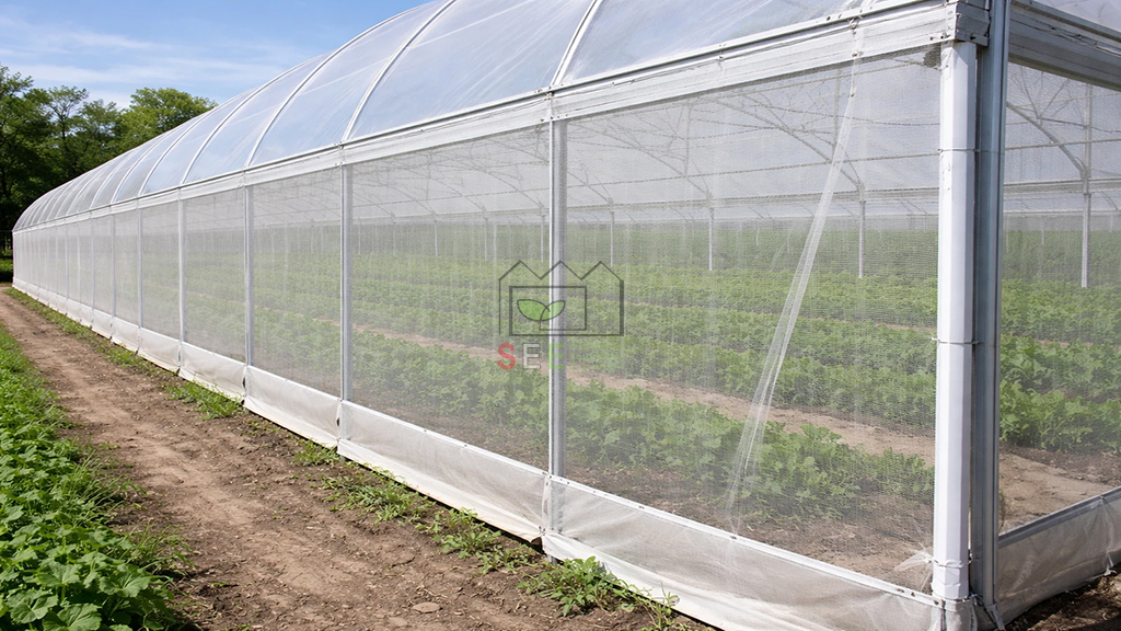 نمای نزدیک توری ضد حشره گلخانه با بافت ریز و مقاوم در برابر نور خورشید